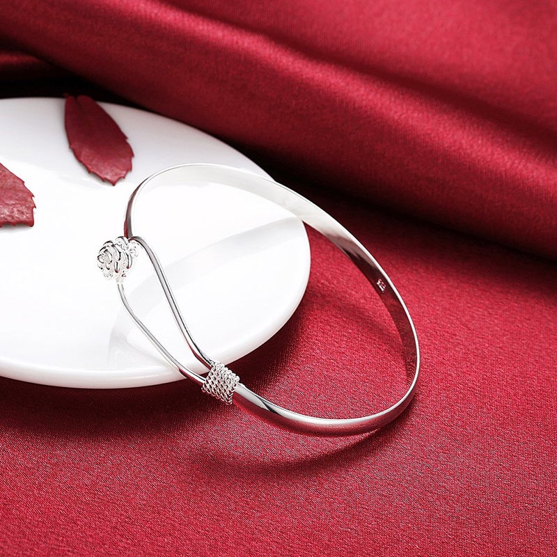 Cutesmile Fashion Jewelry 925 Sterling Silver Rose Flower Bracelet Cuff Bangle Bracelet - Image 4